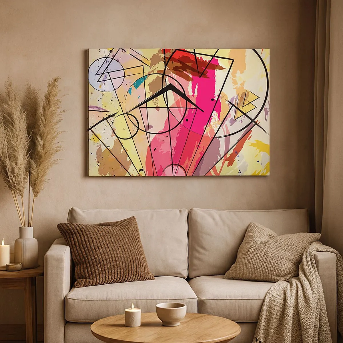 Bild auf Leinwand - Leinwandbild - Abstraktion mit Linien und geometrischen Formen - 70x50cm - Explosion - Moderne Wanddekoration für Wohnzimmer und Schlafzimmer ARTTOR