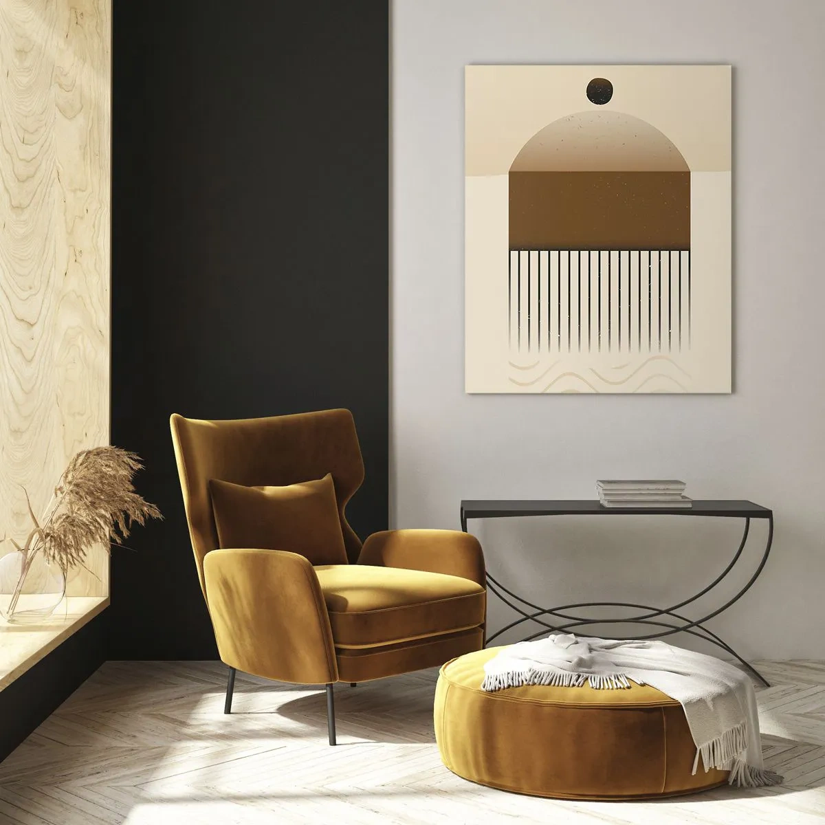 Glasbild - Bild auf glas - Abstrakte geometrische Komposition in Beige- und Brauntönen - 80x120cm - Verschiedene Staaten - Moderne Wanddekoration für Wohnzimmer und Schlafzimmer ARTTOR