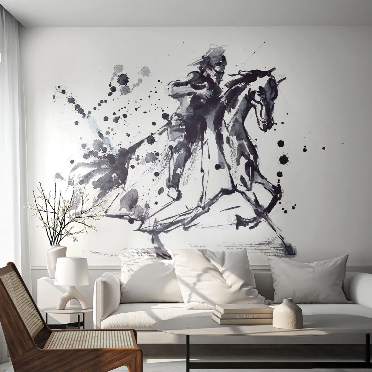 Selbstklebende Fototapete Deluxe Sticker - Schwarzer Ritter - Abstraktion, Ritter zu Pferd, Ritterrüstung - 150x105 cm
