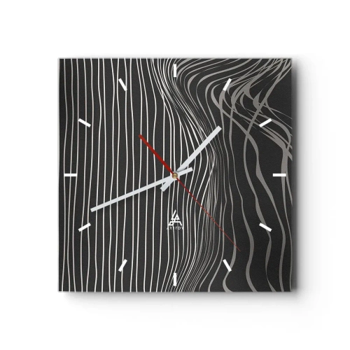 Wanduhr - Glasuhr - Weiße Linien auf dunkelgrauem Hintergrund in abstrakter Anordnung - 30x30cm - Rhythmus und Akzent - Moderne Wanddekoration für Wohnzimmer und Schlafzimmer ARTTOR