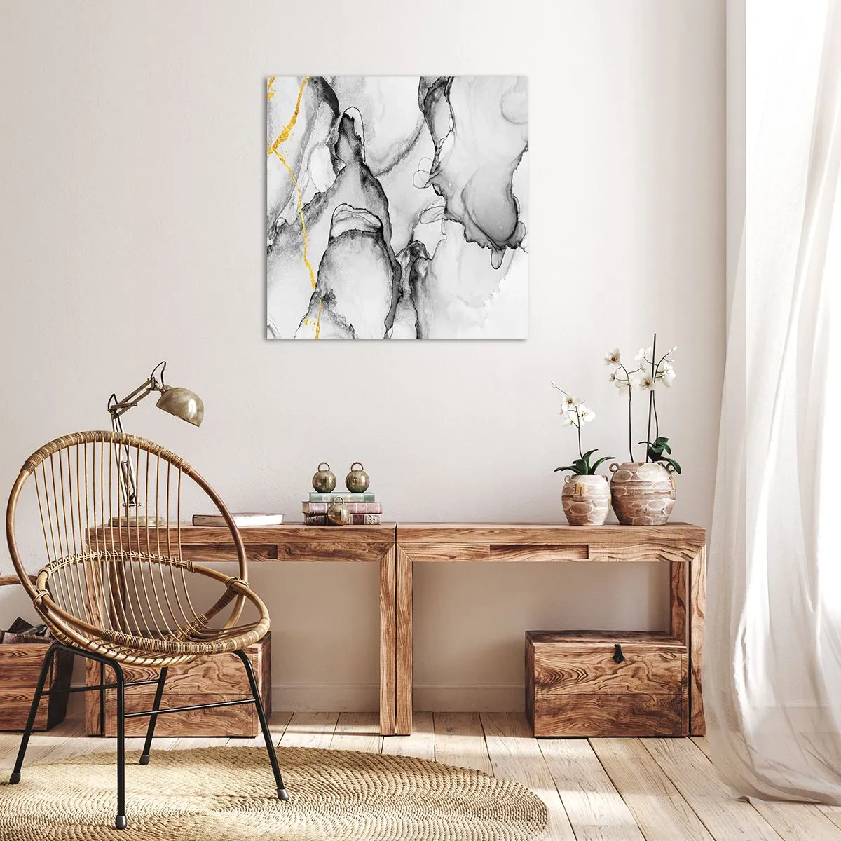 Bild auf Leinwand - Leinwandbild - Komposition mit Goldmotiv - 70x70 cm