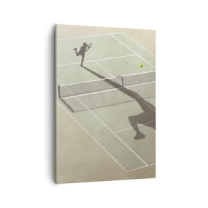 Bild auf Leinwand - Leinwandbild - Der Schatten eines Tennisspielers auf dem Platz während eines Tennisspiels - 50x70cm - Überwinde dich selbst - Moderne Wanddekoration für Wohnzimmer und Schlafzimmer ARTTOR