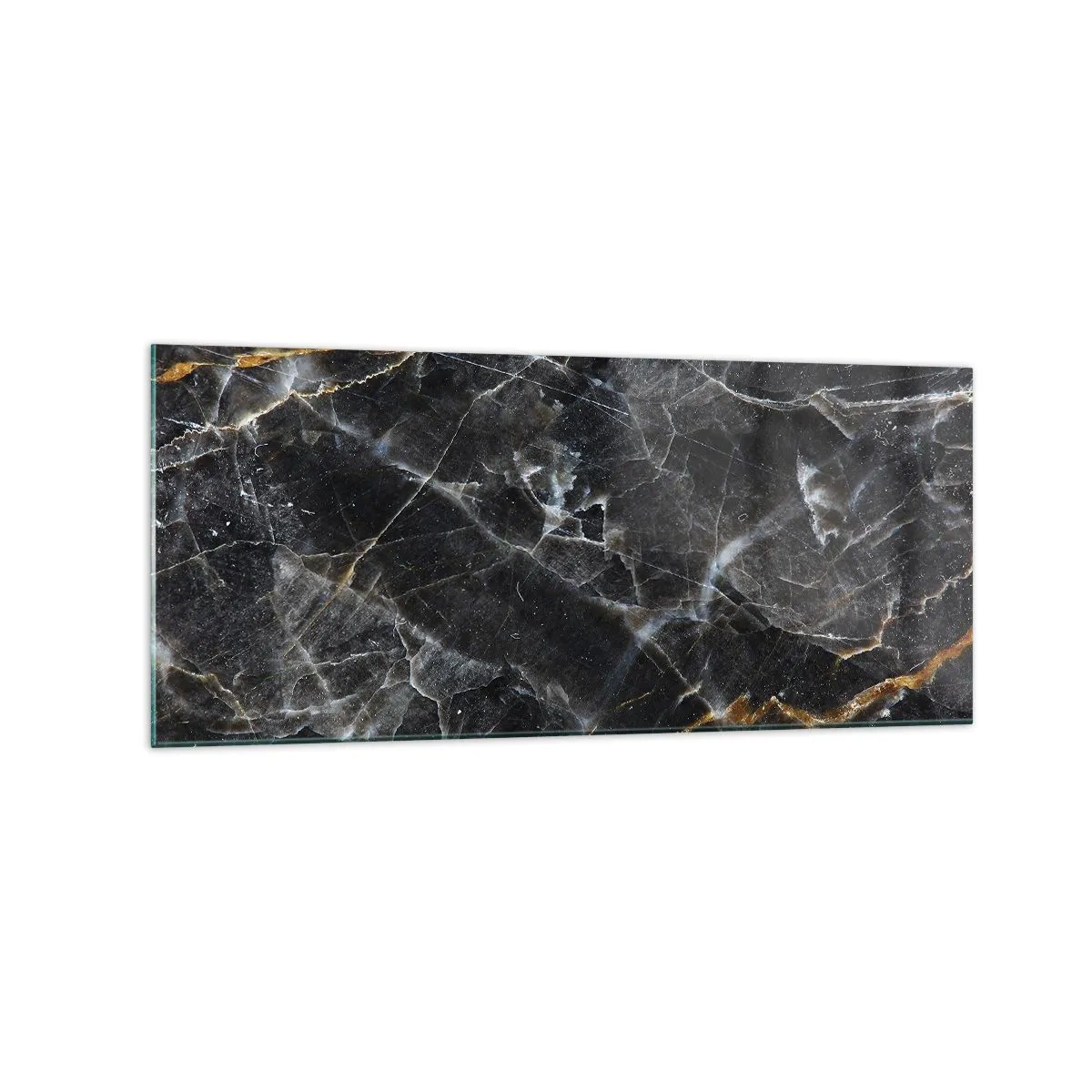 Glasbild - Bild auf glas - Schwarz-goldene Details der Marmoroberfläche - 120x50cm - Das Innenleben des Steins - Moderne Wanddekoration für Wohnzimmer und Schlafzimmer ARTTOR