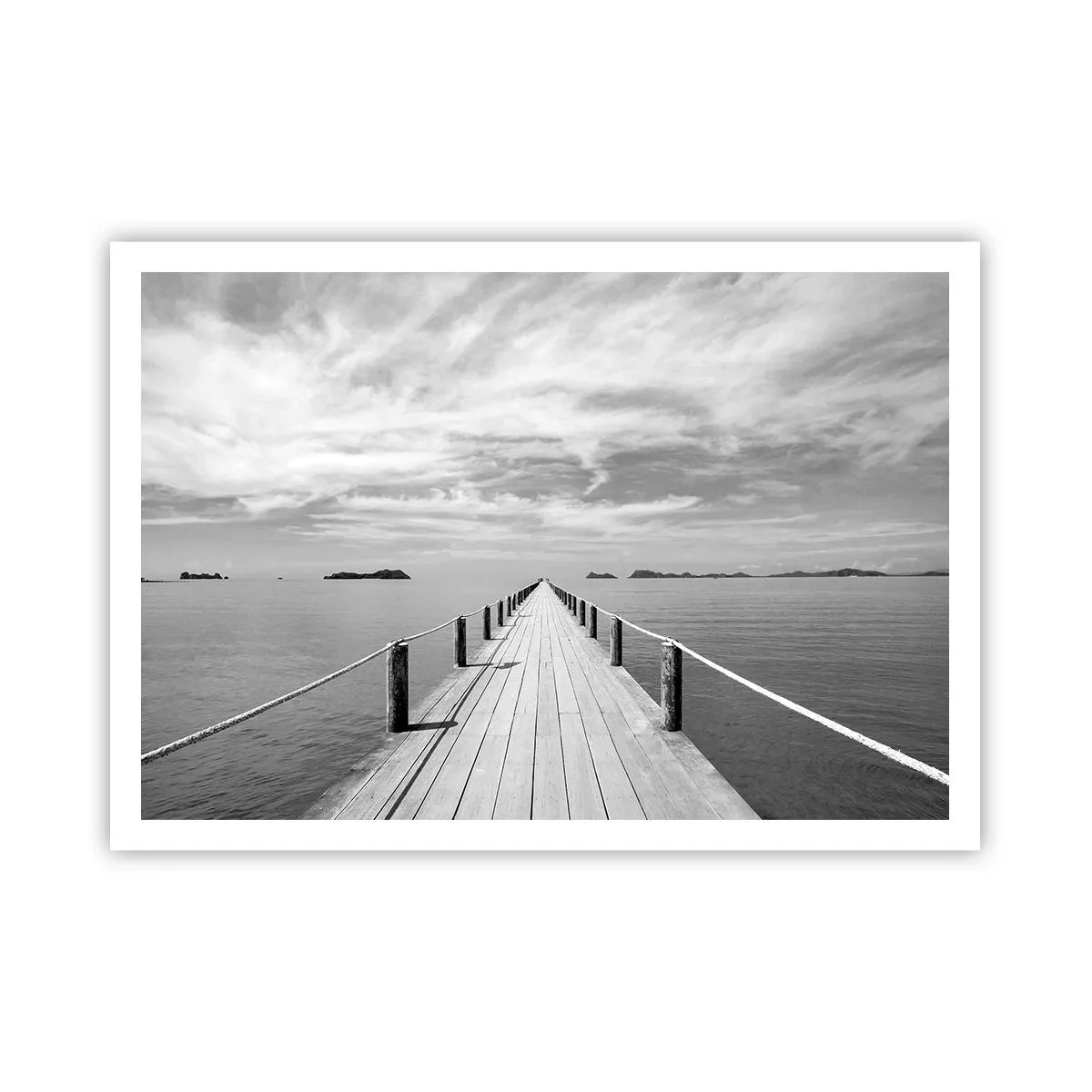 Poster - Ein Holzsteg, der über ein ruhiges Meer in die Ferne führt - 100x70cm - Oder vielleicht eine Reise ... - Moderne Wanddekoration für Wohnzimmer und Schlafzimmer ARTTOR