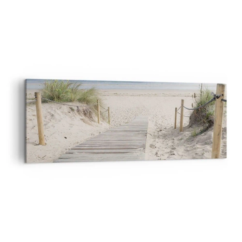 Bild auf Leinwand - Leinwandbild - Ein Plankenweg, der zu einem Sandstrand führt - 140x50cm - Bis zum Horizont - Moderne Wanddekoration für Wohnzimmer und Schlafzimmer ARTTOR
