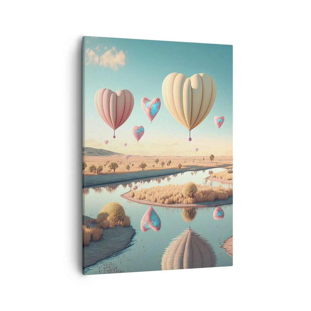 Bild auf Leinwand - Leinwandbild - Herzförmige Ballons schweben über der Landschaft - 50x70cm - Dank Liebe steigt man auf - Moderne Wanddekoration für Wohnzimmer und Schlafzimmer ARTTOR