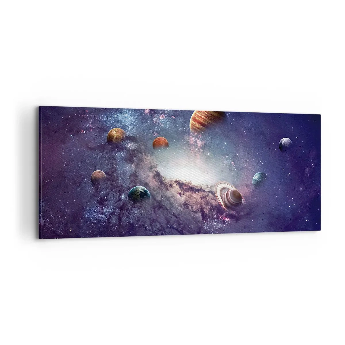 Bild auf Leinwand - Leinwandbild - Planeten in einer Galaxie mit einem Nebel im Hintergrund - 120x50cm - Solar-Tanz-System - Moderne Wanddekoration für Wohnzimmer und Schlafzimmer ARTTOR