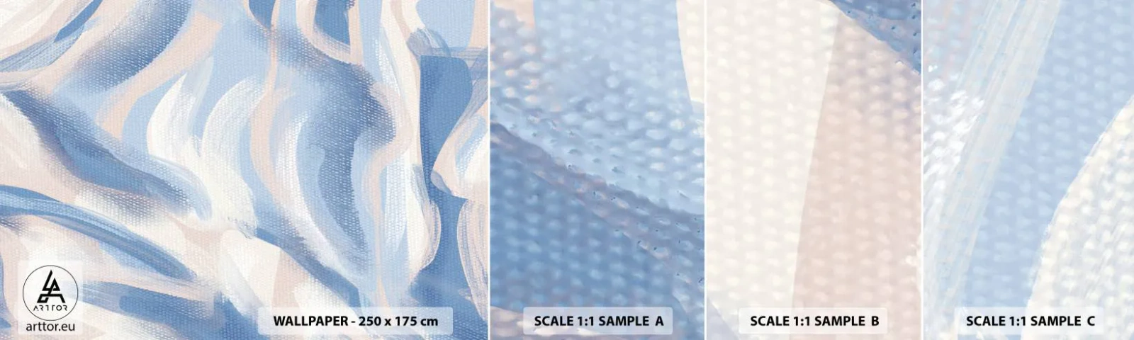 Fototapeten Muster Selbstklebend Deluxe Sticker - Blaue Wellen - Pastell, Minimalismus, Stück - 100x30 cm