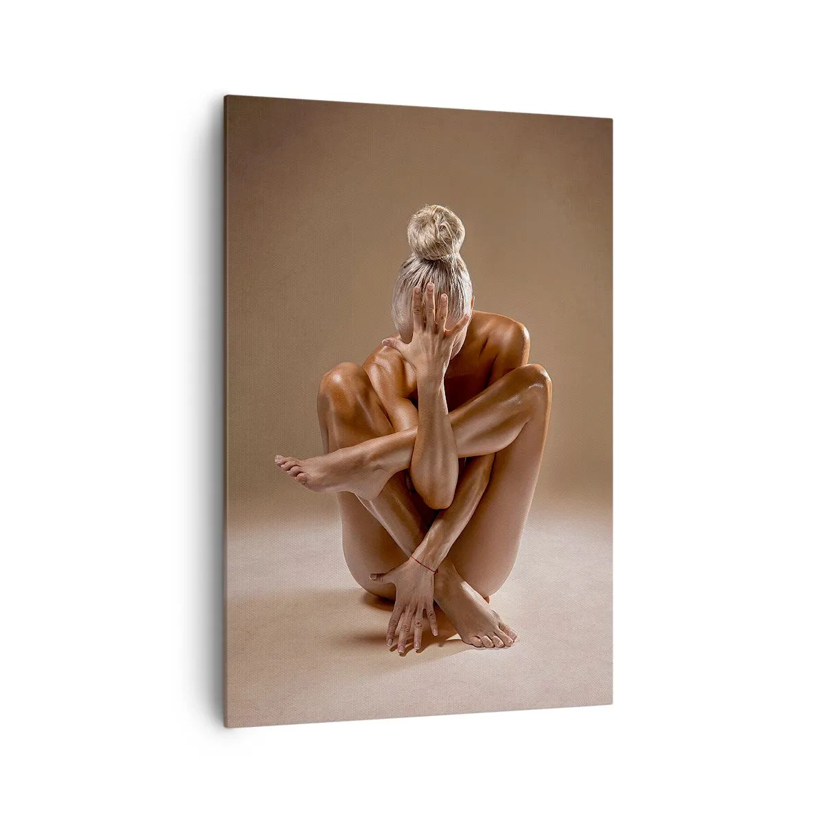 Bild auf Leinwand - Leinwandbild - Künstlerische Silhouette einer Frau auf beigem Hintergrund - 70x100cm - Die Einheit von Körper und Geist - Moderne Wanddekoration für Wohnzimmer und Schlafzimmer ARTTOR