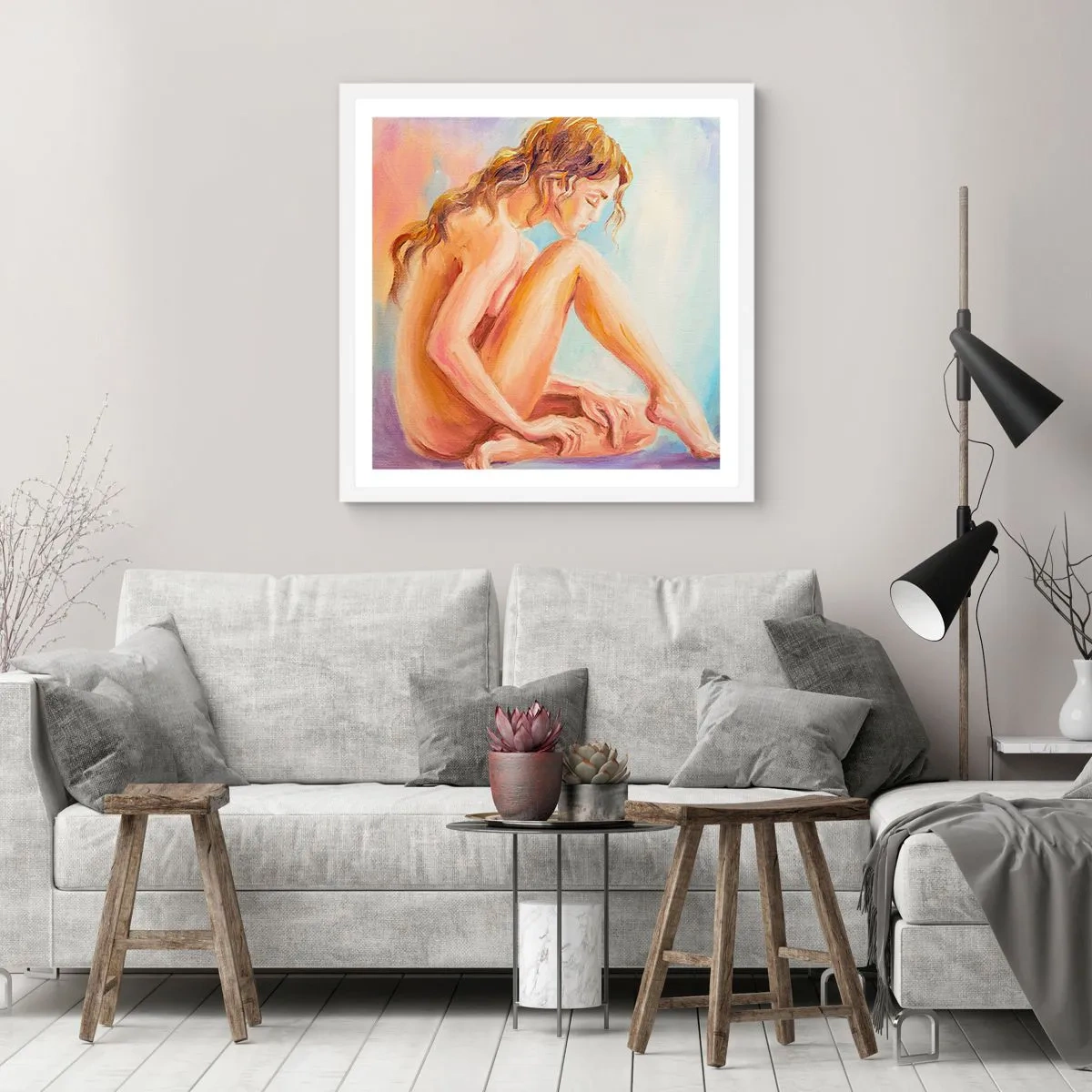 Poster in einem weißen Rahmen - Akt der Jugend - 30x30 cm