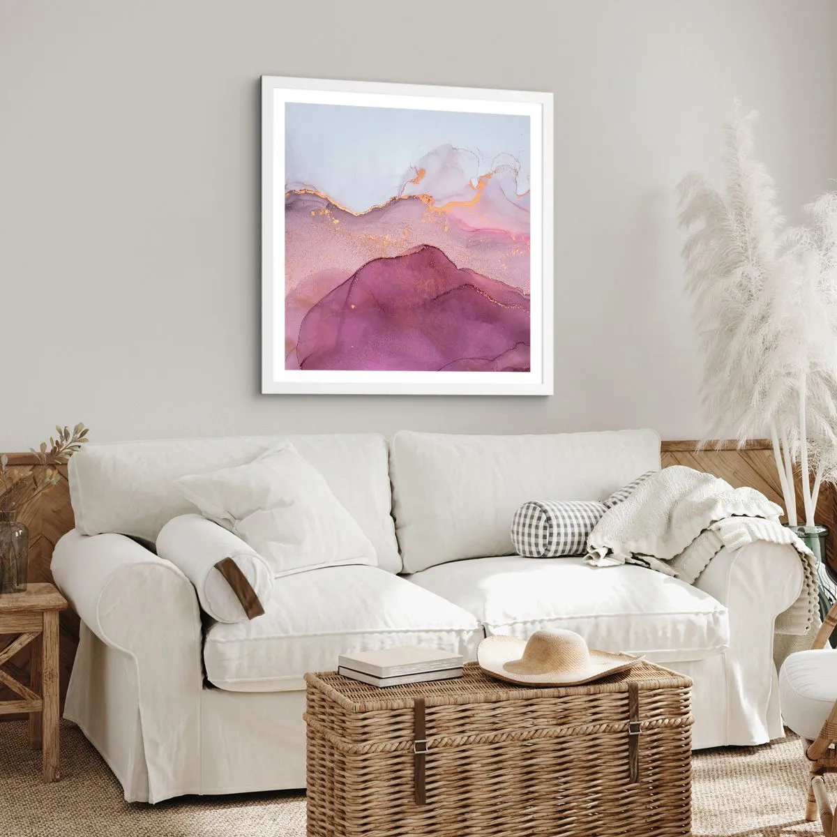 Poster in einem weißen Rahmen - Violett und lila Wellen - 40x40 cm