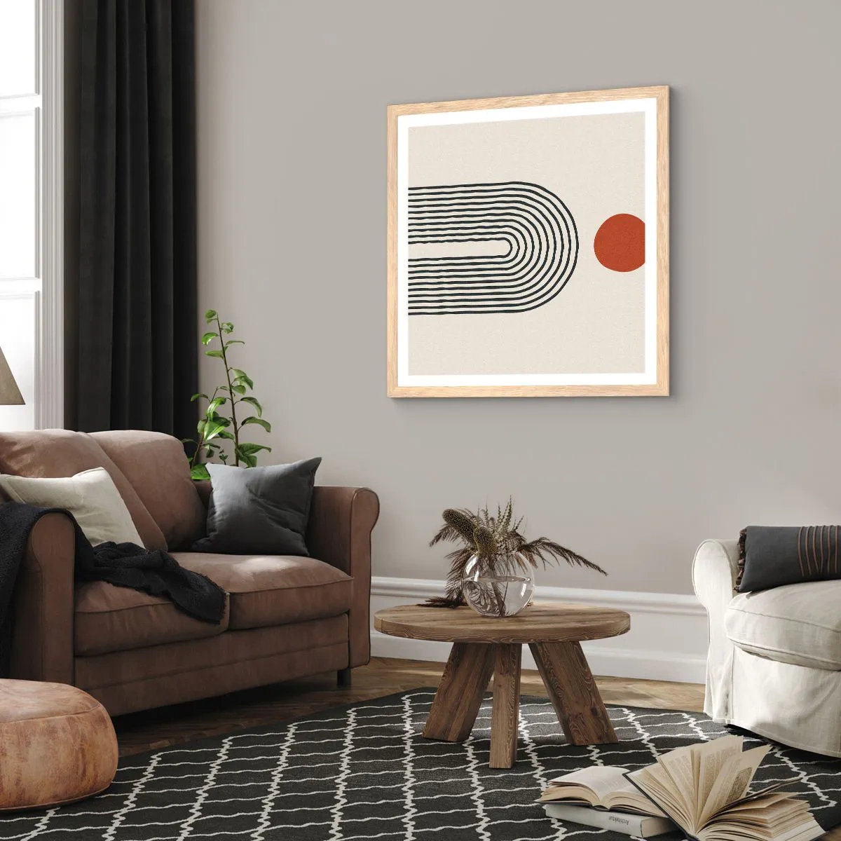 Poster in einem Rahmen aus heller Eiche - Magnetismus von Formen und Farben - 60x60 cm