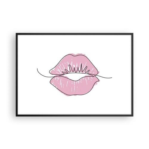 Poster in einem schwarzem Rahmen - Minimalistische Lippenzeichnung in einem Rosaton - 100x70cm - Bereit zum Küssen? - Moderne Wanddekoration für Wohnzimmer und Schlafzimmer ARTTOR