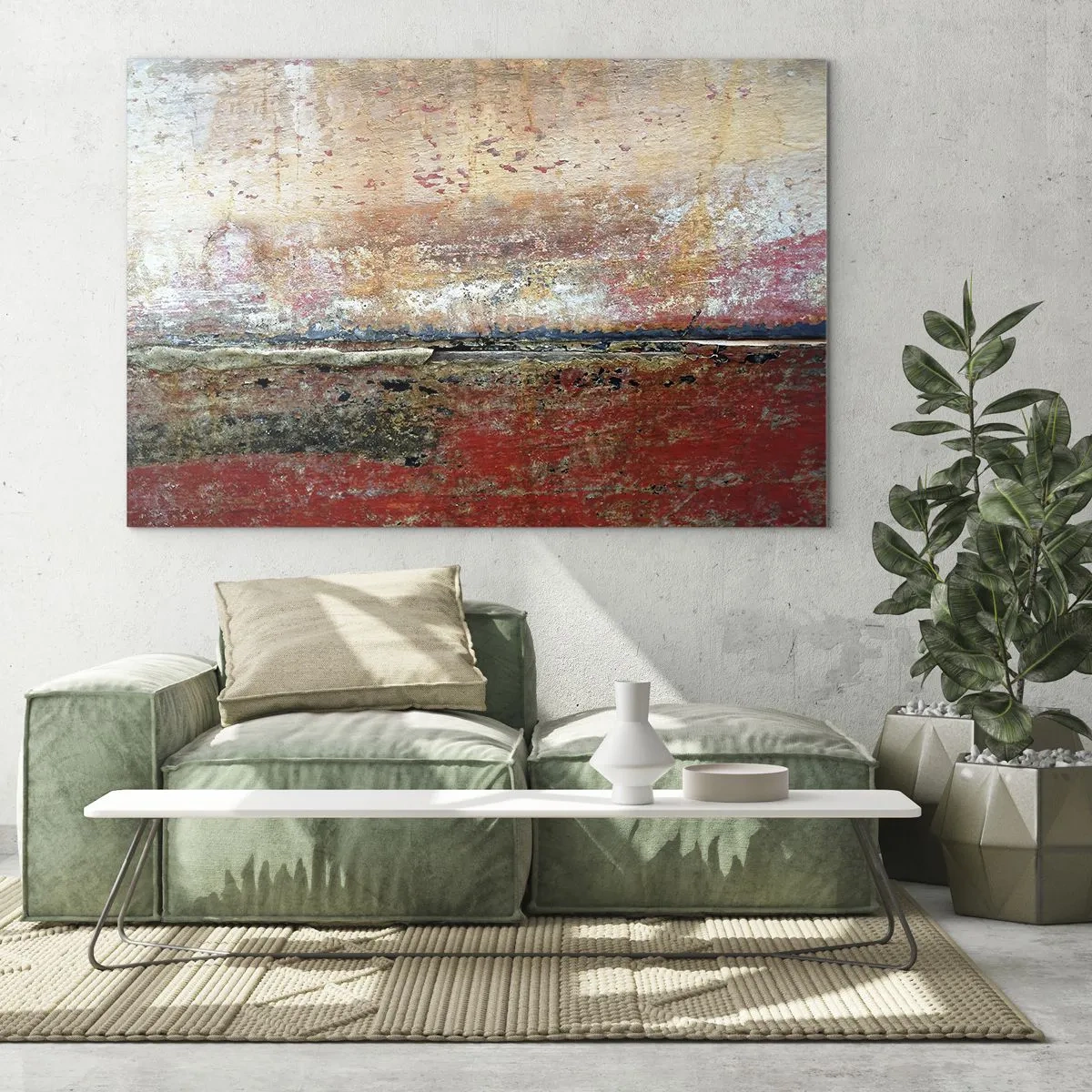 Glasbild - Bild auf glas - Abstrakte Textur in Rot- und Ockertönen - 100x70cm - Vielleicht liegt es am Meer - Moderne Wanddekoration für Wohnzimmer und Schlafzimmer ARTTOR