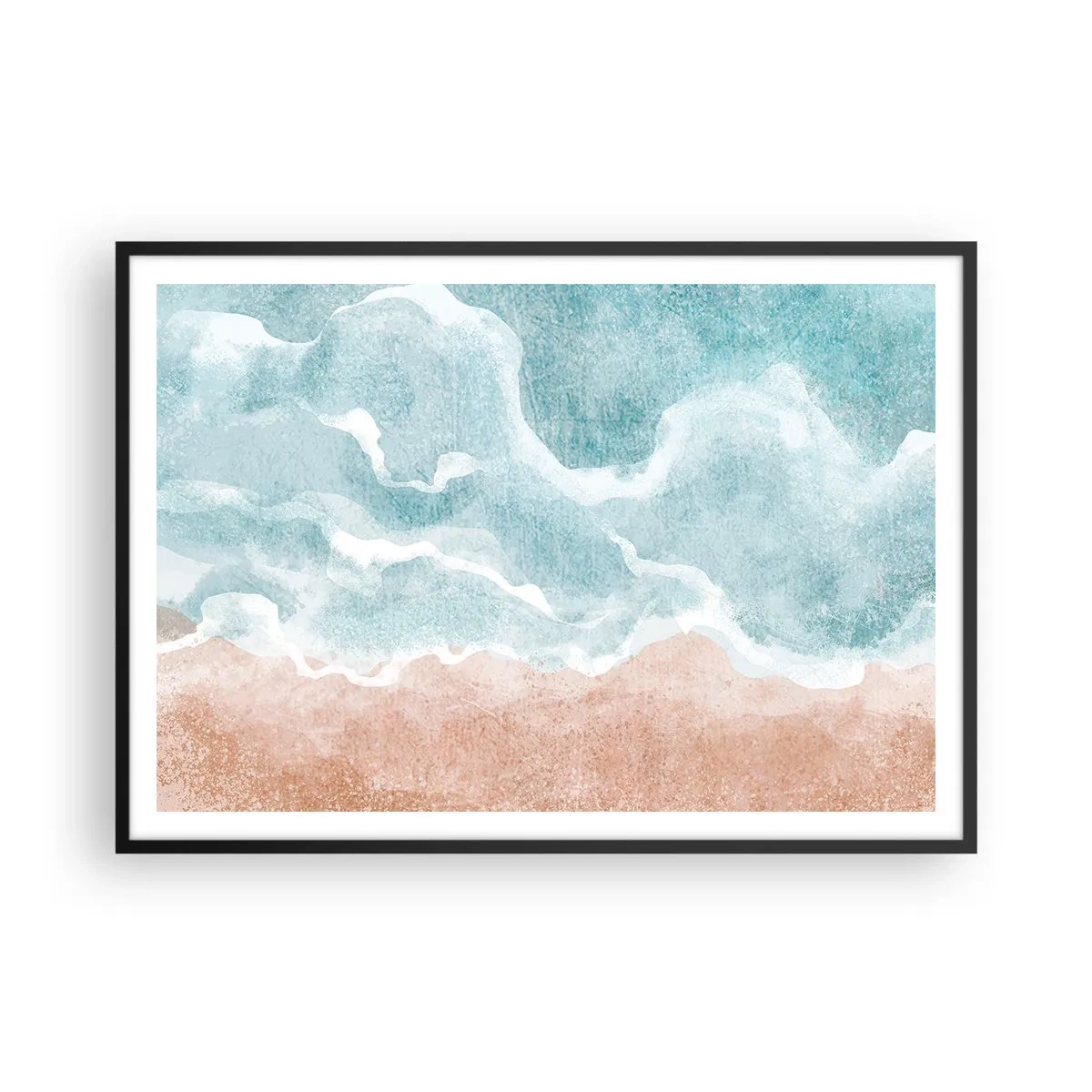Poster in einem schwarzem Rahmen - Abstrakter Strand mit Wellen in Blau- und Beigetönen - 100x70cm - Cloud-Abstraktion - Moderne Wanddekoration für Wohnzimmer und Schlafzimmer ARTTOR