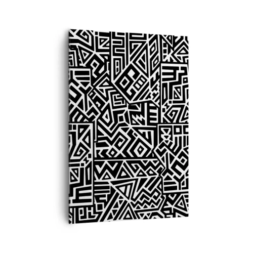 Bild auf Leinwand - Leinwandbild - Schwarz-weiße geometrische Muster, inspiriert von der präkolumbianischen Kultur - 70x100cm - Präkolumbianische Komposition - Moderne Wanddekoration für Wohnzimmer und Schlafzimmer ARTTOR