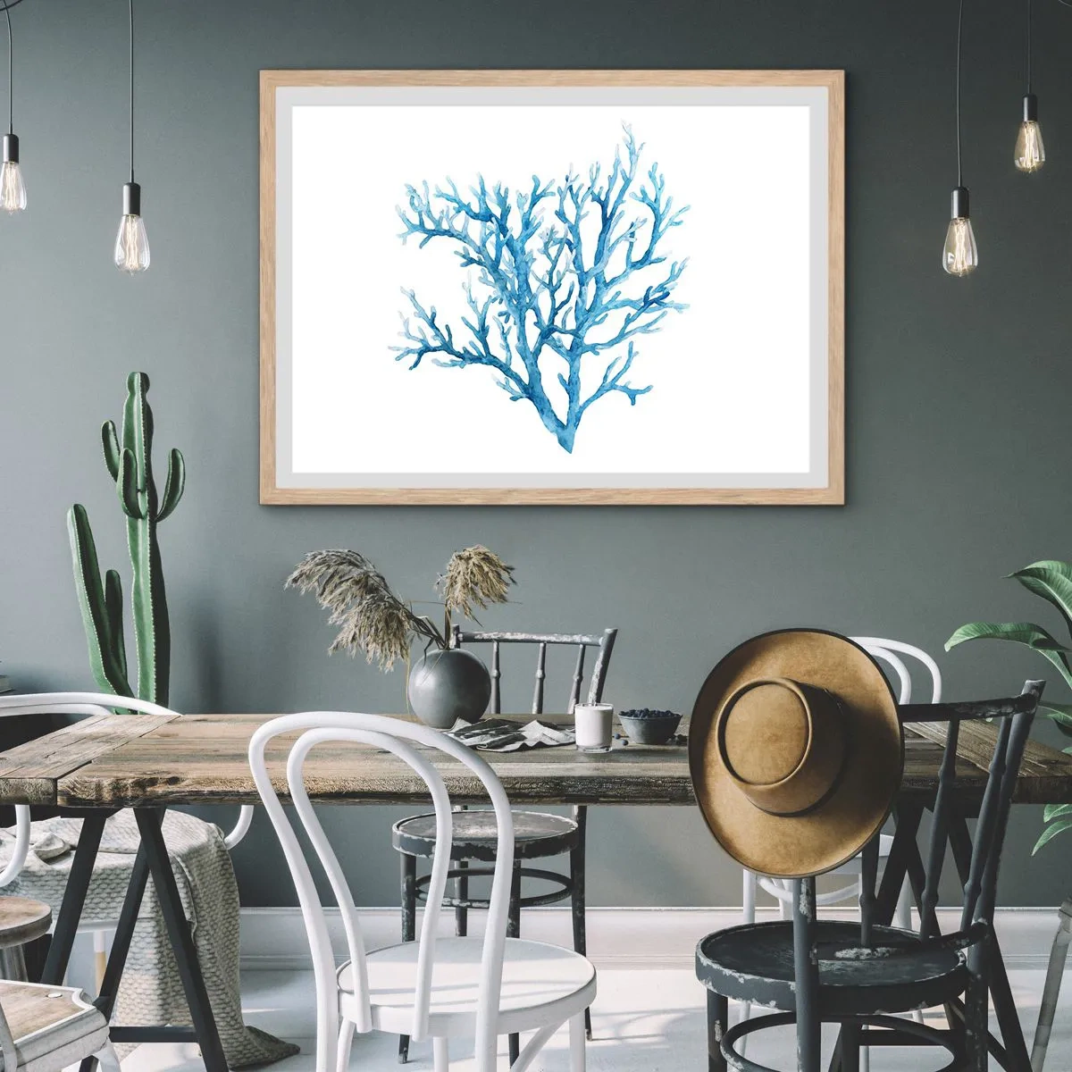 Poster in einem Rahmen aus heller Eiche - Nautisches Filigran - 50x40 cm