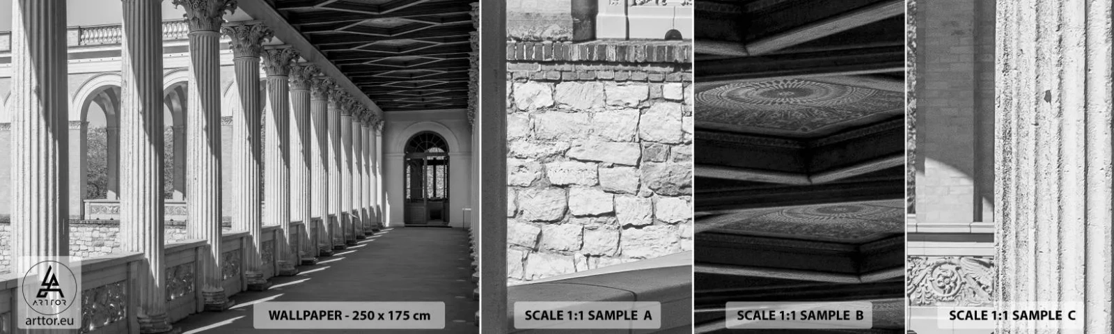 Fototapeten Muster Selbstklebend Deluxe Sticker - Sonnige Arkade - Säulen, Die Architektur, Klassisch - 100x30 cm