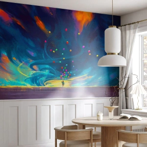 Fototapete Premium Sand - Zum blauen Wind - Für Kinder, Bunte Luftballons, Abstraktion - 200x140 cm