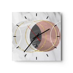 Wanduhr - Glasuhr - Abstrakte geometrische Komposition mit Kreisen und metallischen Details - 30x30cm - Musik der Sphären - Moderne Wanddekoration für Wohnzimmer und Schlafzimmer ARTTOR