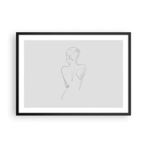 Poster in einem schwarzem Rahmen - Eine Konturlinie, die eine weibliche Silhouette vor einem hellen Hintergrund zeigt - 70x50cm - Körpermusik - Moderne Wanddekoration für Wohnzimmer und Schlafzimmer ARTTOR