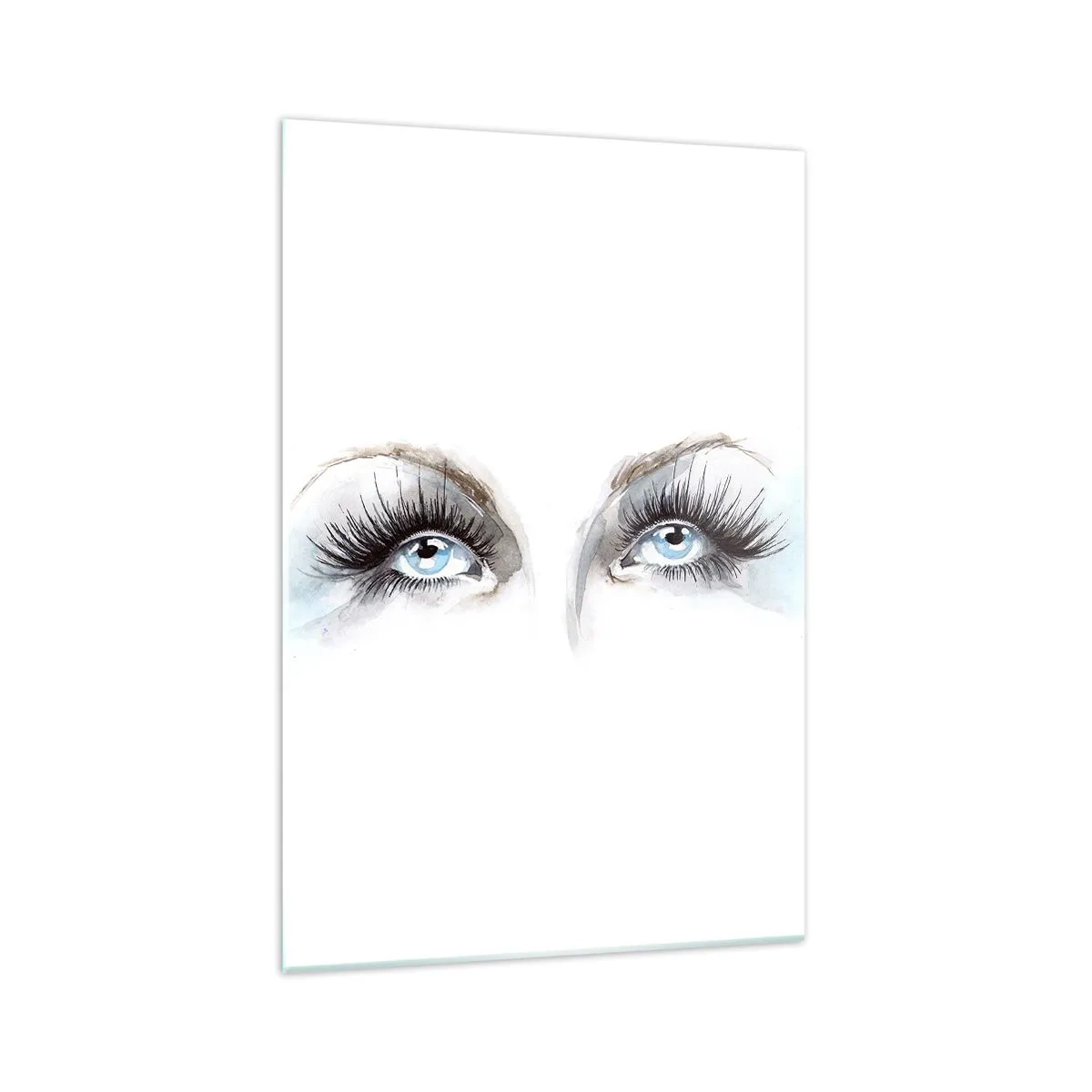 Glasbild - Bild auf glas - Aquarell mit blauen Augen und zarten Akzenten - 70x100cm - Engelsaugen? - Moderne Wanddekoration für Wohnzimmer und Schlafzimmer ARTTOR