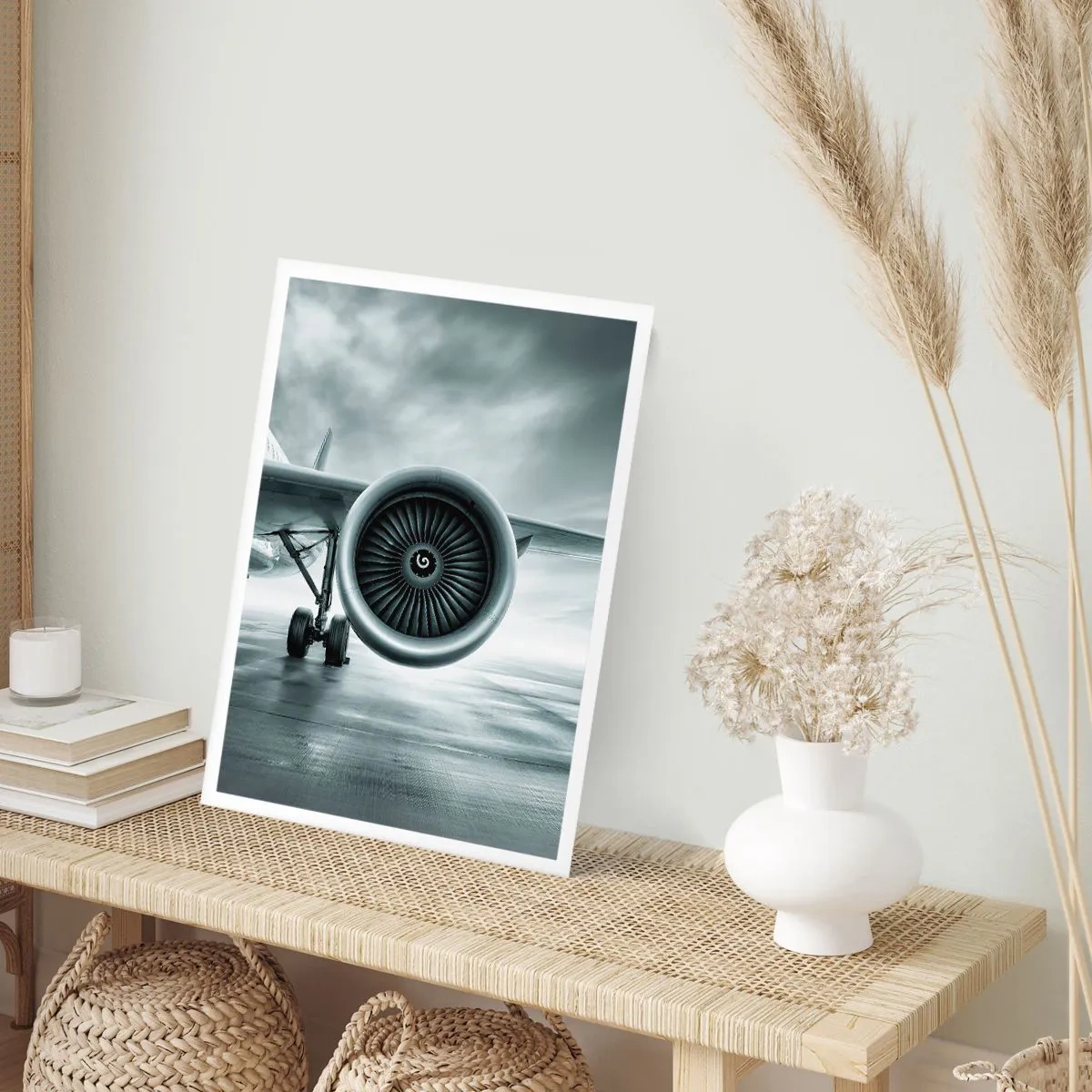 Poster - Ein Flugzeug-Düsentriebwerk in monochromen Tönen - 50x70cm - Die Macht ist da! - Moderne Wanddekoration für Wohnzimmer und Schlafzimmer ARTTOR