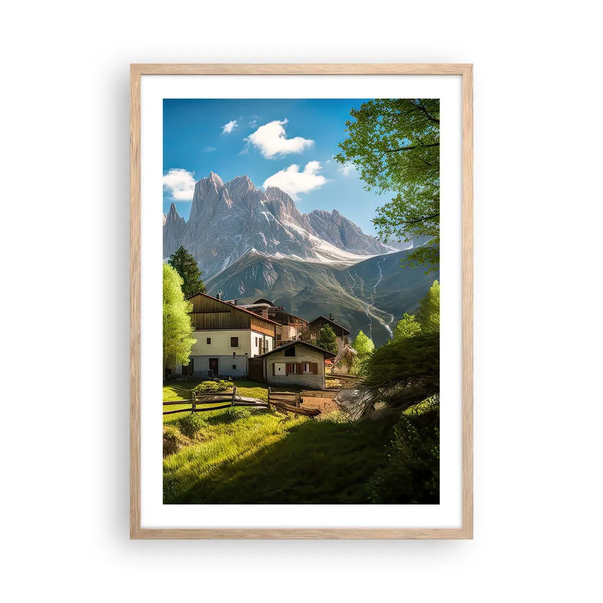 Poster in einem Rahmen aus heller Eiche - Alpenidylle - 50x70 cm