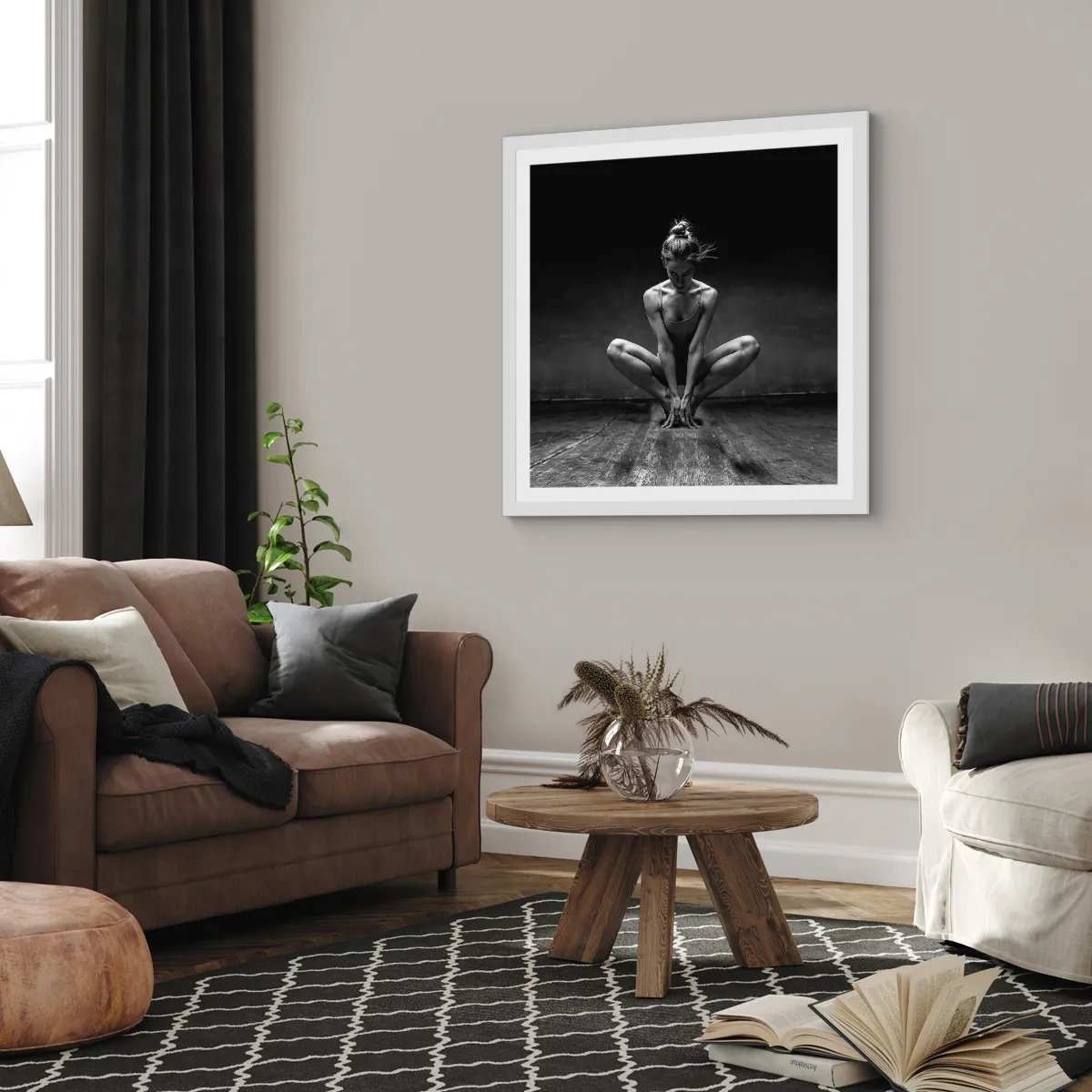 Poster in einem weißen Rahmen - Konzentration der Tanzenergie - 60x60 cm