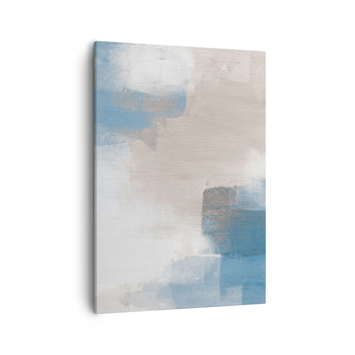 Bild auf Leinwand - Leinwandbild - Abstrakte Formen in Blau- und Beigetönen - 50x70cm - Rosa Abstraktion hinter einem blauen Vorhang - Moderne Wanddekoration für Wohnzimmer und Schlafzimmer ARTTOR