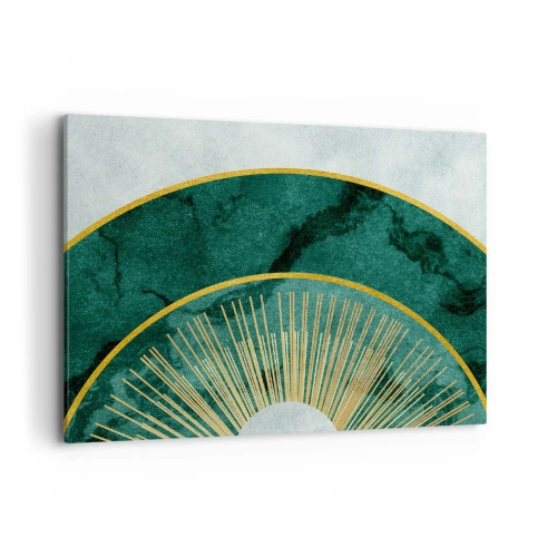 Bild auf Leinwand - Leinwandbild - Abstraktes Muster mit Kreisen in Smaragd- und Goldfarben. - 100x70cm - Anderes Sonnensystem - Moderne Wanddekoration für Wohnzimmer und Schlafzimmer ARTTOR