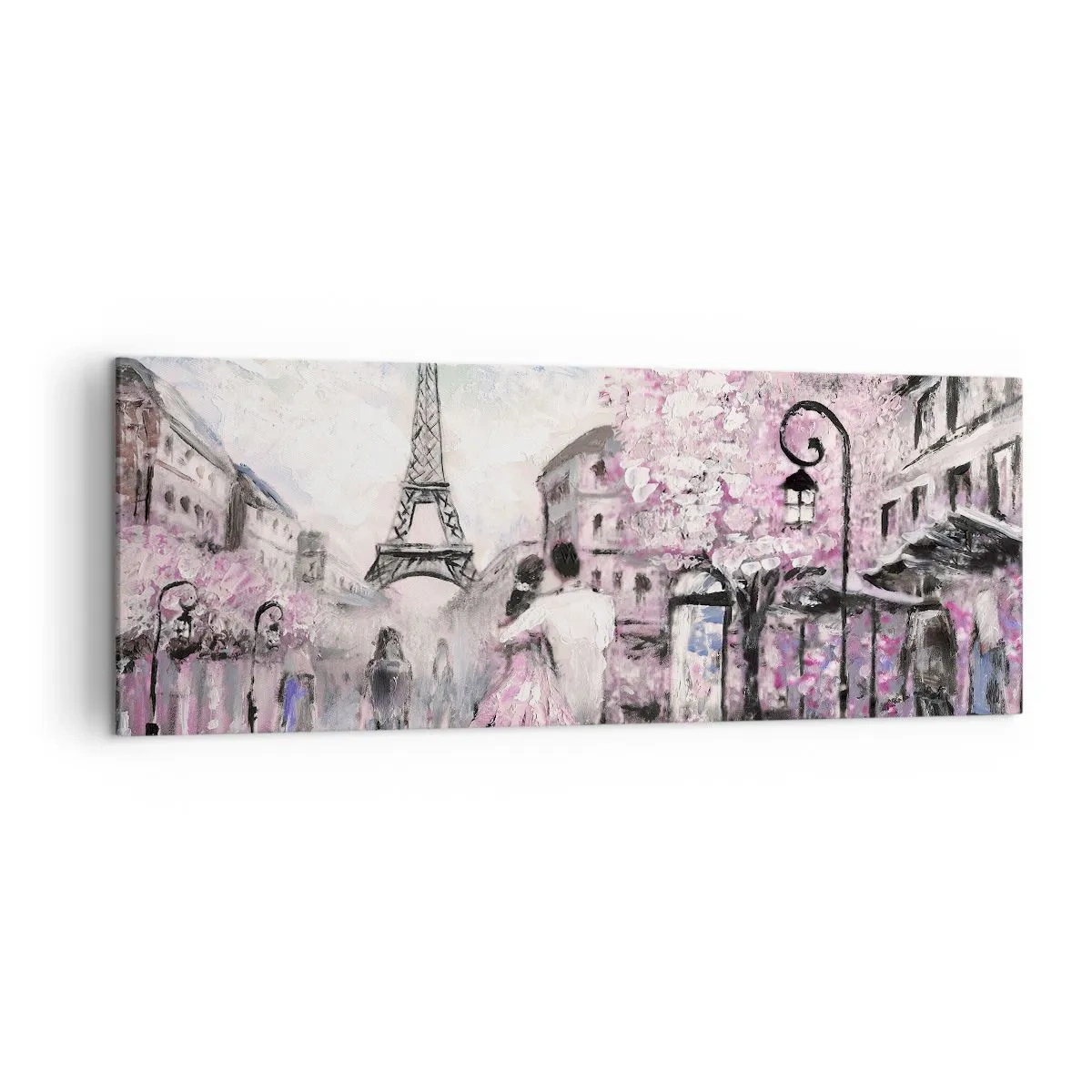 Bild auf Leinwand - Leinwandbild - Ein romantischer Spaziergang in Paris am Eiffelturm - 140x50cm - Wie man sich verlieben kann, ist nur in ... - Moderne Wanddekoration für Wohnzimmer und Schlafzimmer ARTTOR