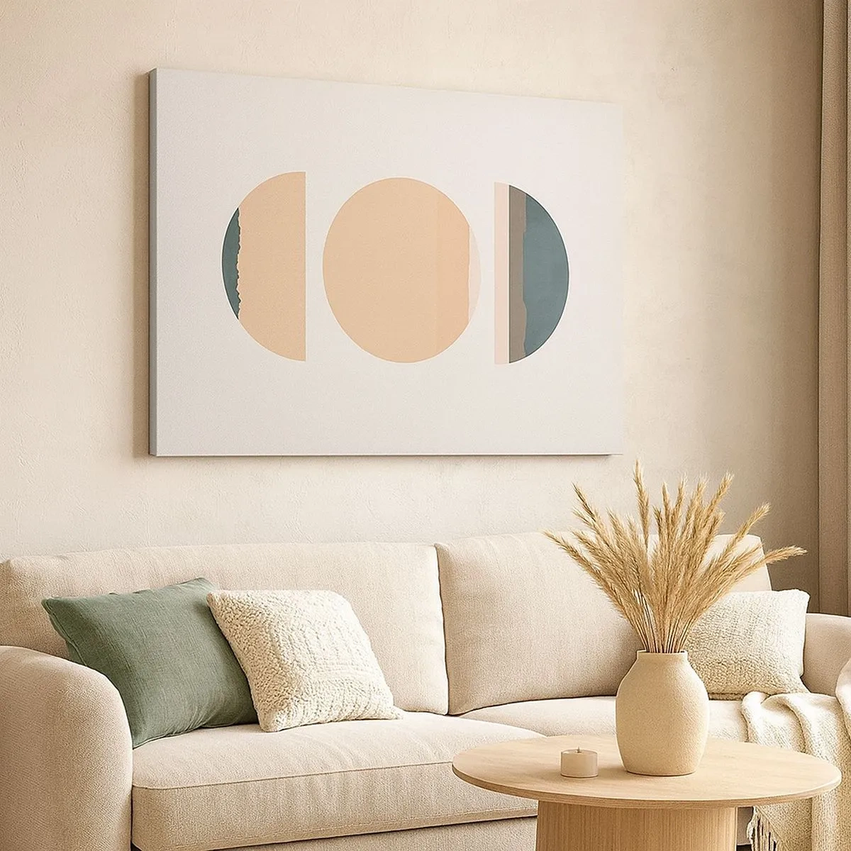 Bild auf Leinwand - Leinwandbild - Abstrakte geometrische Formen in Pastellfarben - 70x50cm - Ein Rad hinter dem anderen… - Moderne Wanddekoration für Wohnzimmer und Schlafzimmer ARTTOR