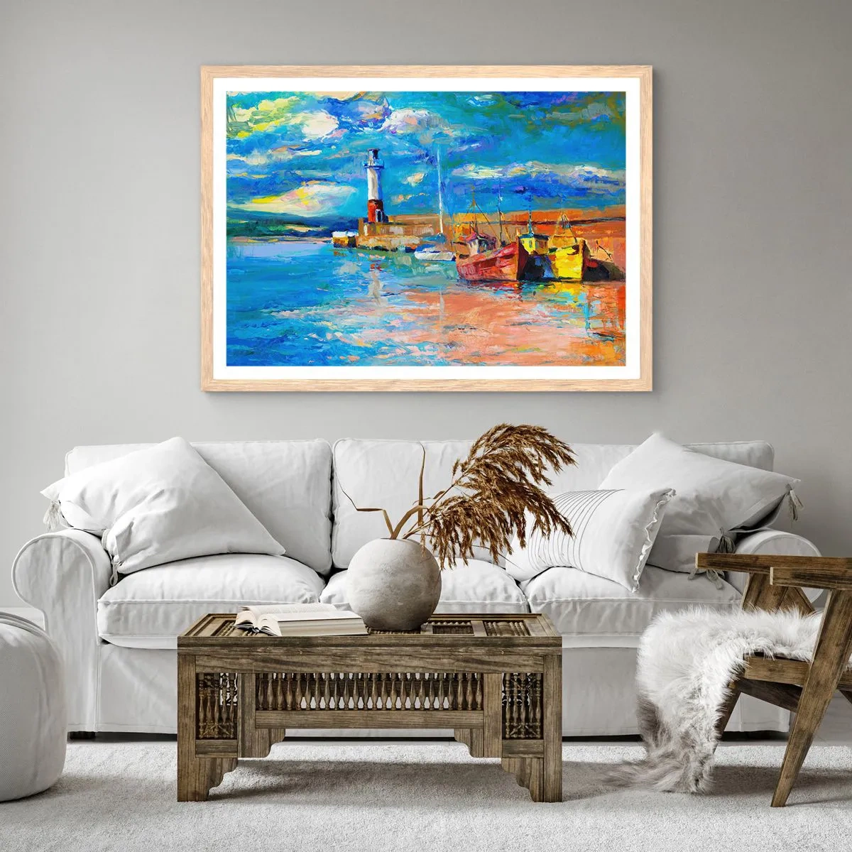 Poster in einem Rahmen aus heller Eiche - Ein Nachmittag in der Regenbogenbucht - 70x50 cm