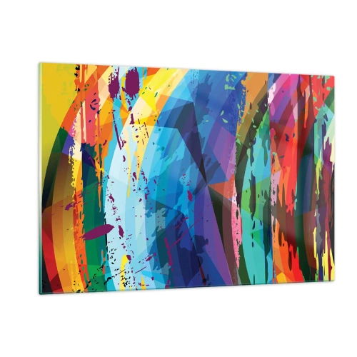 Glasbild - Bild auf glas - Bunte Abstraktion mit dynamischen Formen - 120x80cm - Farbenfroher Schwindel - Moderne Wanddekoration für Wohnzimmer und Schlafzimmer ARTTOR