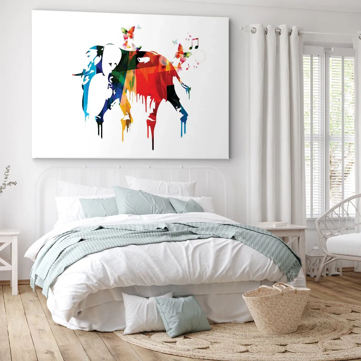Bild auf Leinwand - Leinwandbild - Bunter Elefant mit Schmetterlingen im modernen geometrischen Stil - 120x80cm - Jeder kann tanzen - Moderne Wanddekoration für Wohnzimmer und Schlafzimmer ARTTOR