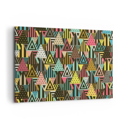 Bild auf Leinwand - Leinwandbild - Buntes geometrisches Muster mit Dreiecken und Linien - 120x80cm - Im Rhythmus auf drei - Moderne Wanddekoration für Wohnzimmer und Schlafzimmer ARTTOR