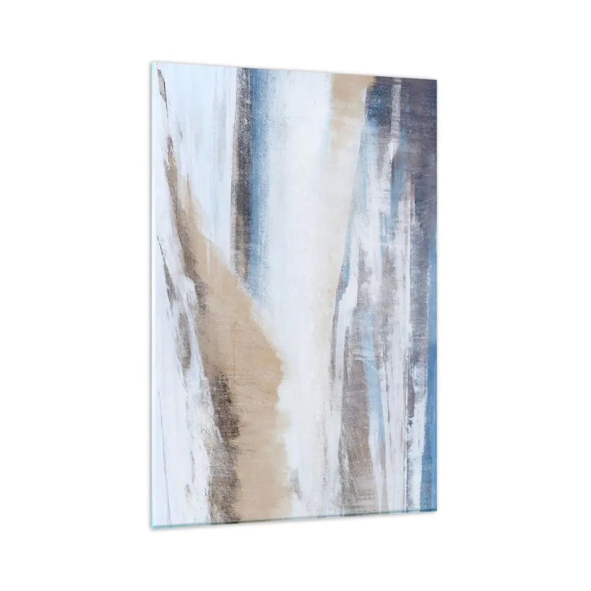 Glasbild - Bild auf glas - Abstrakte Winterlandschaft in Weiß- und Blautönen - 80x120cm - Winterkomposition - Moderne Wanddekoration für Wohnzimmer und Schlafzimmer ARTTOR