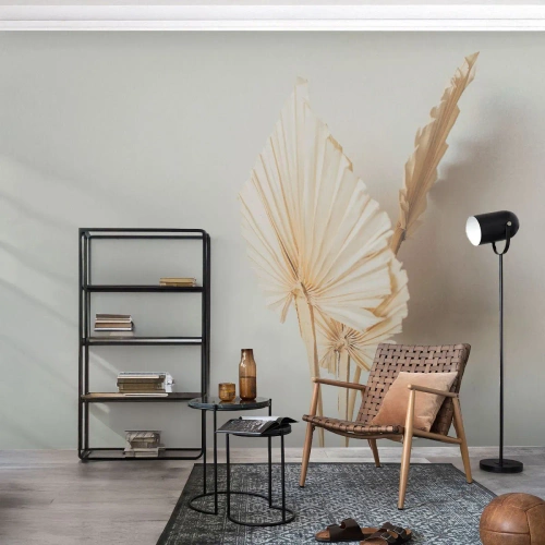 Fototapete Premium Sand - Getrocknete Palmblätter auf hellem Hintergrund im Boho-Stil - 100x70cm - Wenn Sie Erleichterung brauchen - Moderne Wanddekoration für Wohnzimmer und Schlafzimmer ARTTOR
