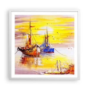 Poster in einem weißen Rahmen - Eine wohlverdiente Pause im Hafen - 60x60 cm