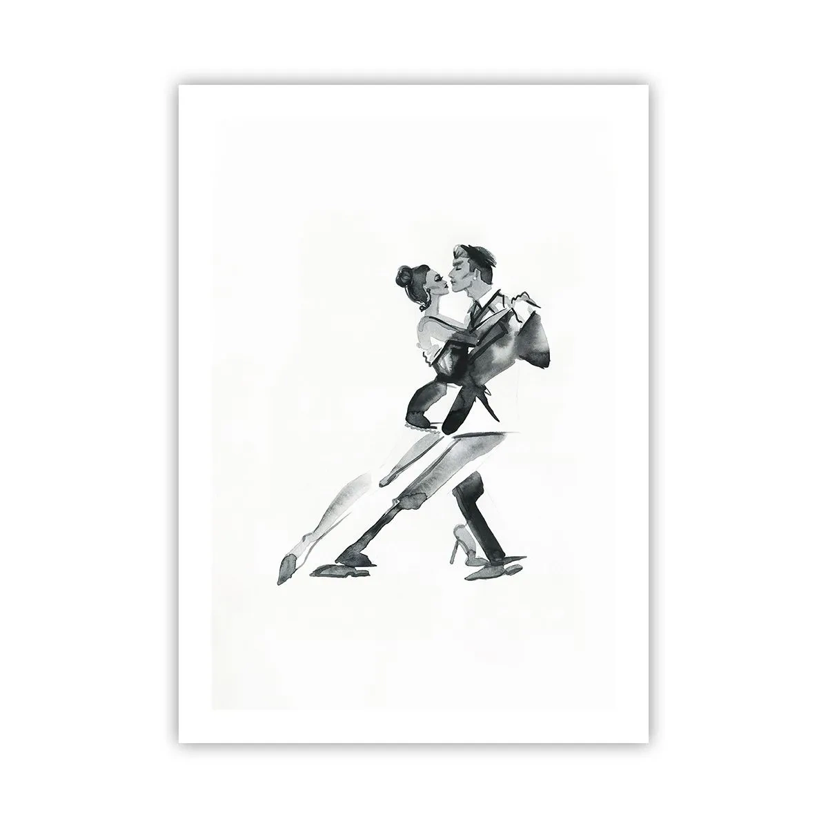 Poster - Schwarz-weißes Aquarell eines tanzenden Paares - 50x70cm - In einem Schlag - Moderne Wanddekoration für Wohnzimmer und Schlafzimmer ARTTOR