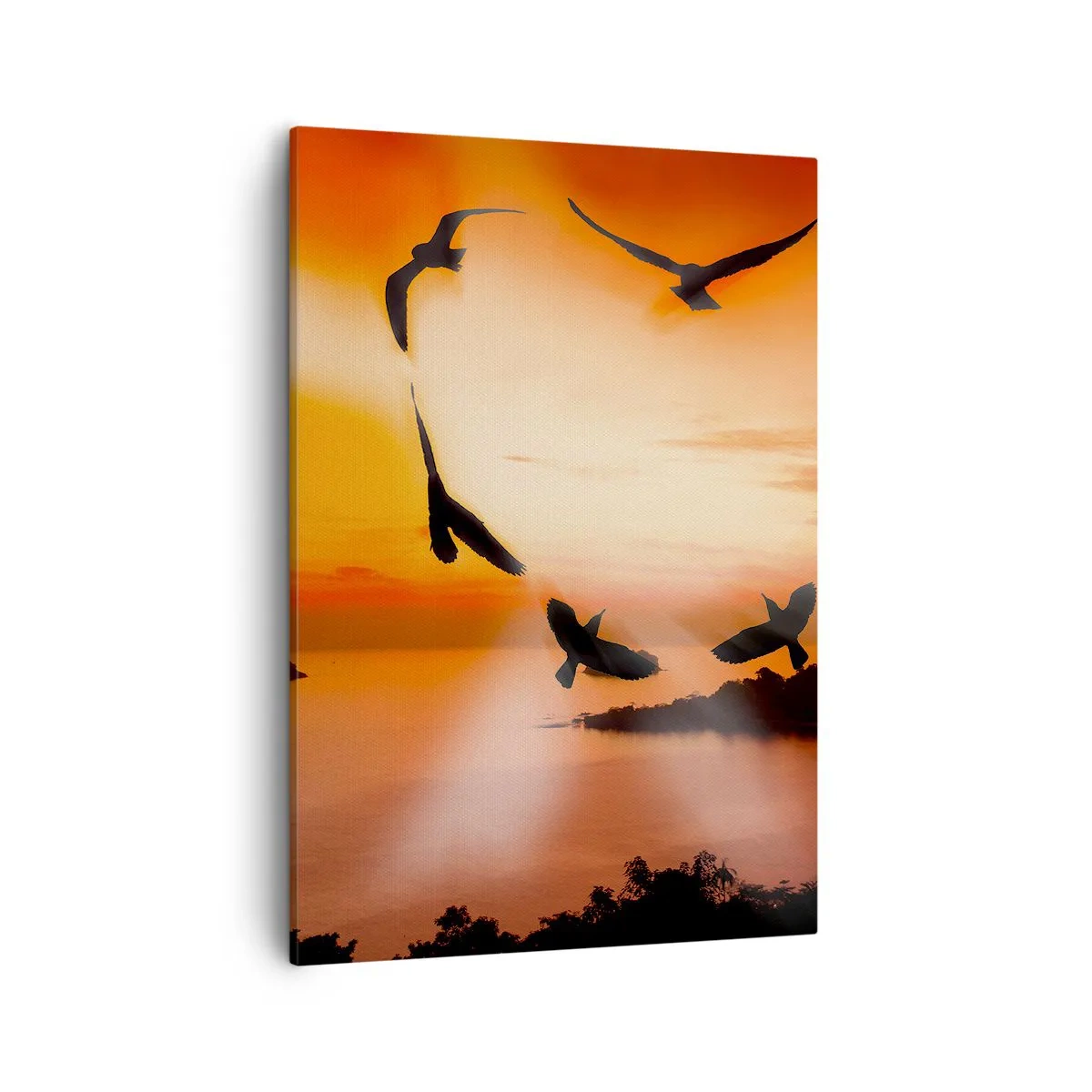 Bild auf Leinwand - Leinwandbild - Vögel bilden ein Herz vor dem Hintergrund der untergehenden Sonne - 50x70cm - Liebe die Welt wie Vögel - Moderne Wanddekoration für Wohnzimmer und Schlafzimmer ARTTOR