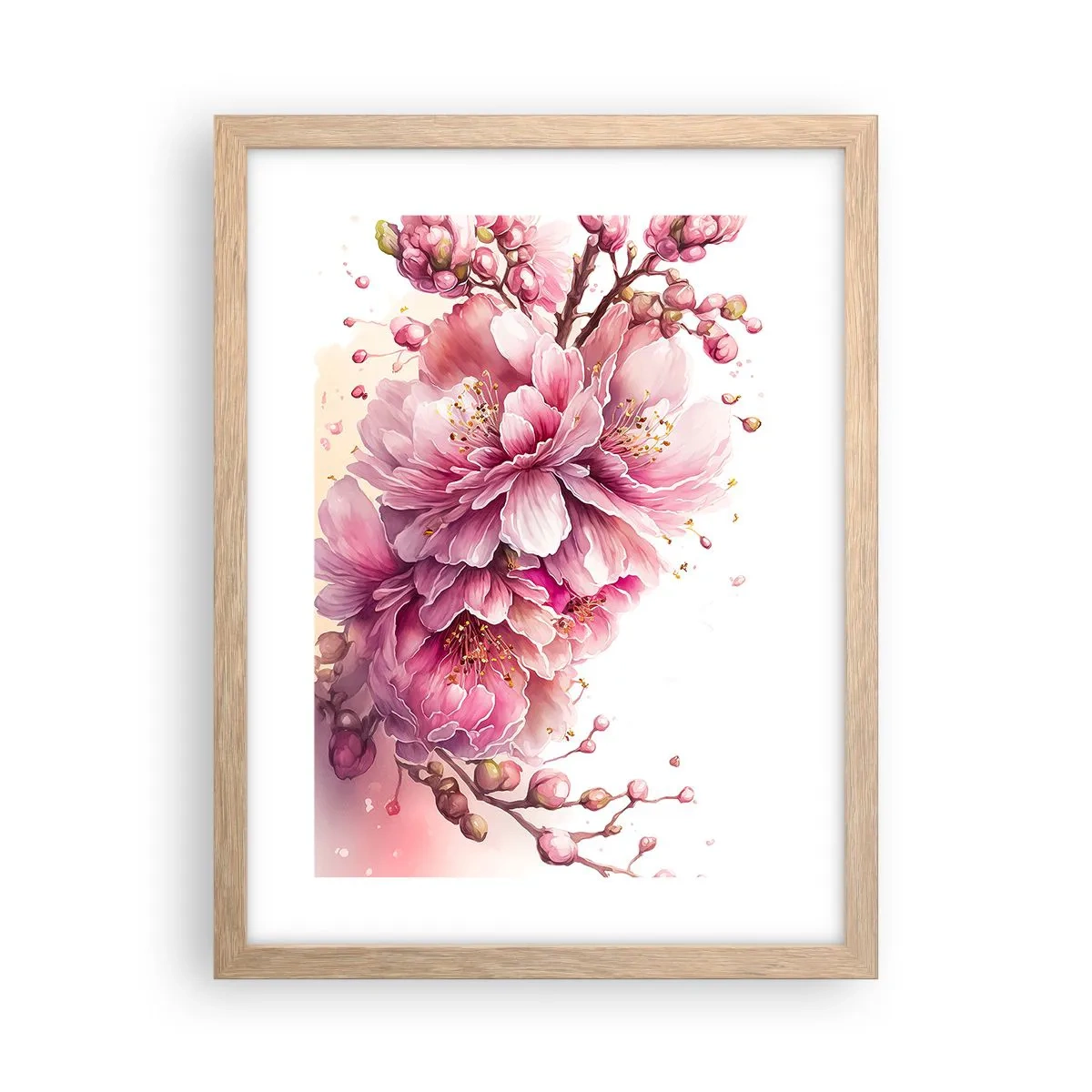 Poster in einem Rahmen aus heller Eiche - Kirschblütenblüte - 30x40 cm
