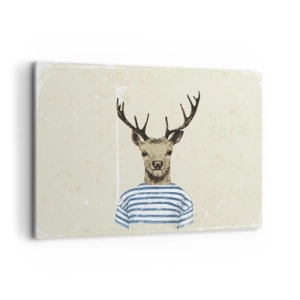 Bild auf Leinwand - Leinwandbild - Ein Hirsch im gestreiften Hemd auf hellem Hintergrund mit zarter Textur - 120x80cm - Weil ich gestreifte T-Shirts mag! - Moderne Wanddekoration für Wohnzimmer und Schlafzimmer ARTTOR