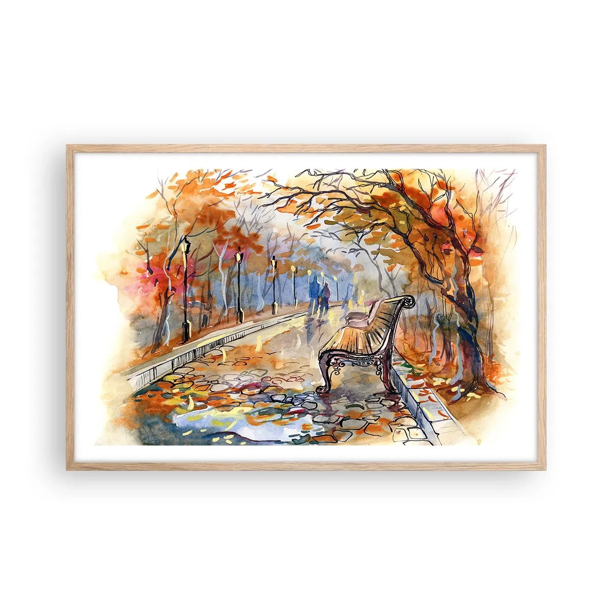 Poster in einem Rahmen aus heller Eiche - Gemeinsam im Herbst wandern - 91x61 cm