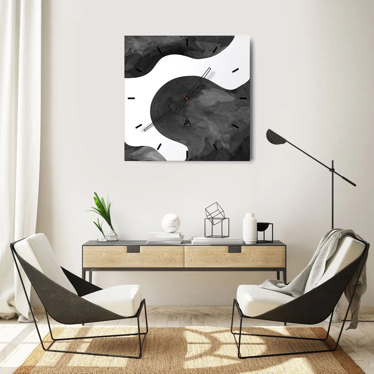 Wanduhr - Glasuhr - Abstraktes Muster in Grau- und Weißtönen - 30x30cm - Milchstraße - Moderne Wanddekoration für Wohnzimmer und Schlafzimmer ARTTOR