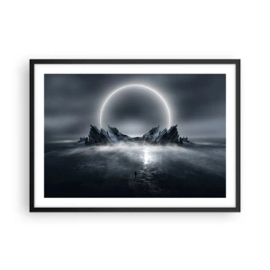 Poster in einem schwarzem Rahmen - Mysteriöse Landschaft mit einem Lichtring über den Bergen - 70x50cm - Ende der Geschichte - Moderne Wanddekoration für Wohnzimmer und Schlafzimmer ARTTOR