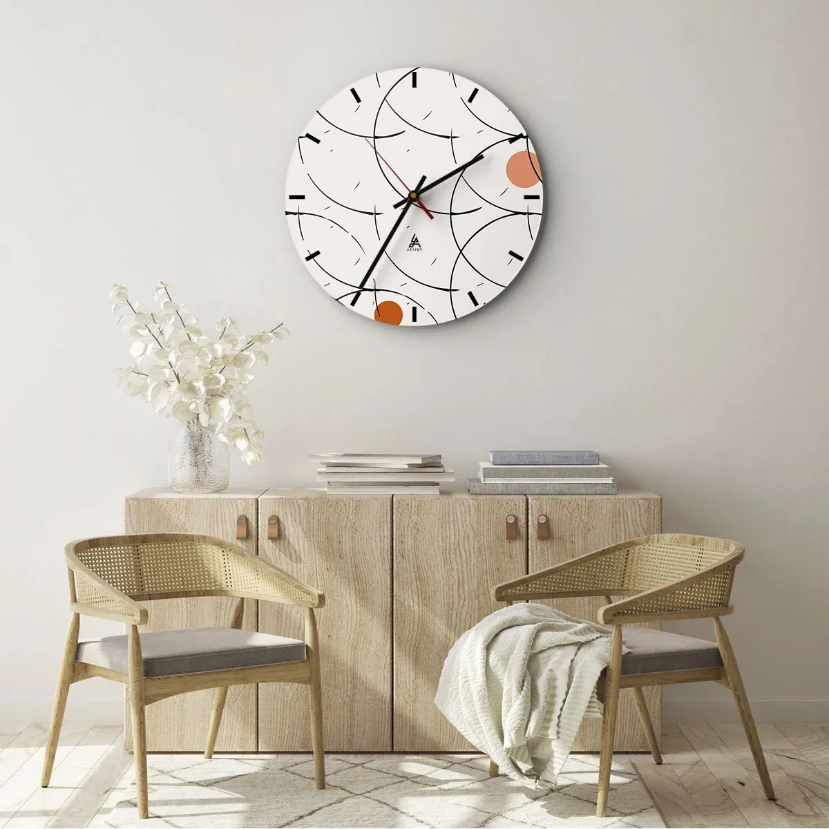 Wanduhr - Glasuhr - Pop-Art-Komposition mit schwarzen Linien und farbigen Kreisen - 30x30cm - Im Pop-Art-Geist - Moderne Wanddekoration für Wohnzimmer, Küche und Schlafzimmer ARTTOR