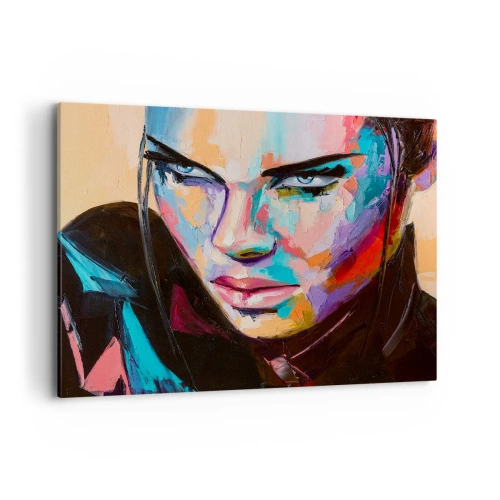 Bild auf Leinwand - Leinwandbild - Porträt einer Frau in lebendigen abstrakten Farben - 100x70cm - Wild im Herzen - Moderne Wanddekoration für Wohnzimmer und Schlafzimmer ARTTOR