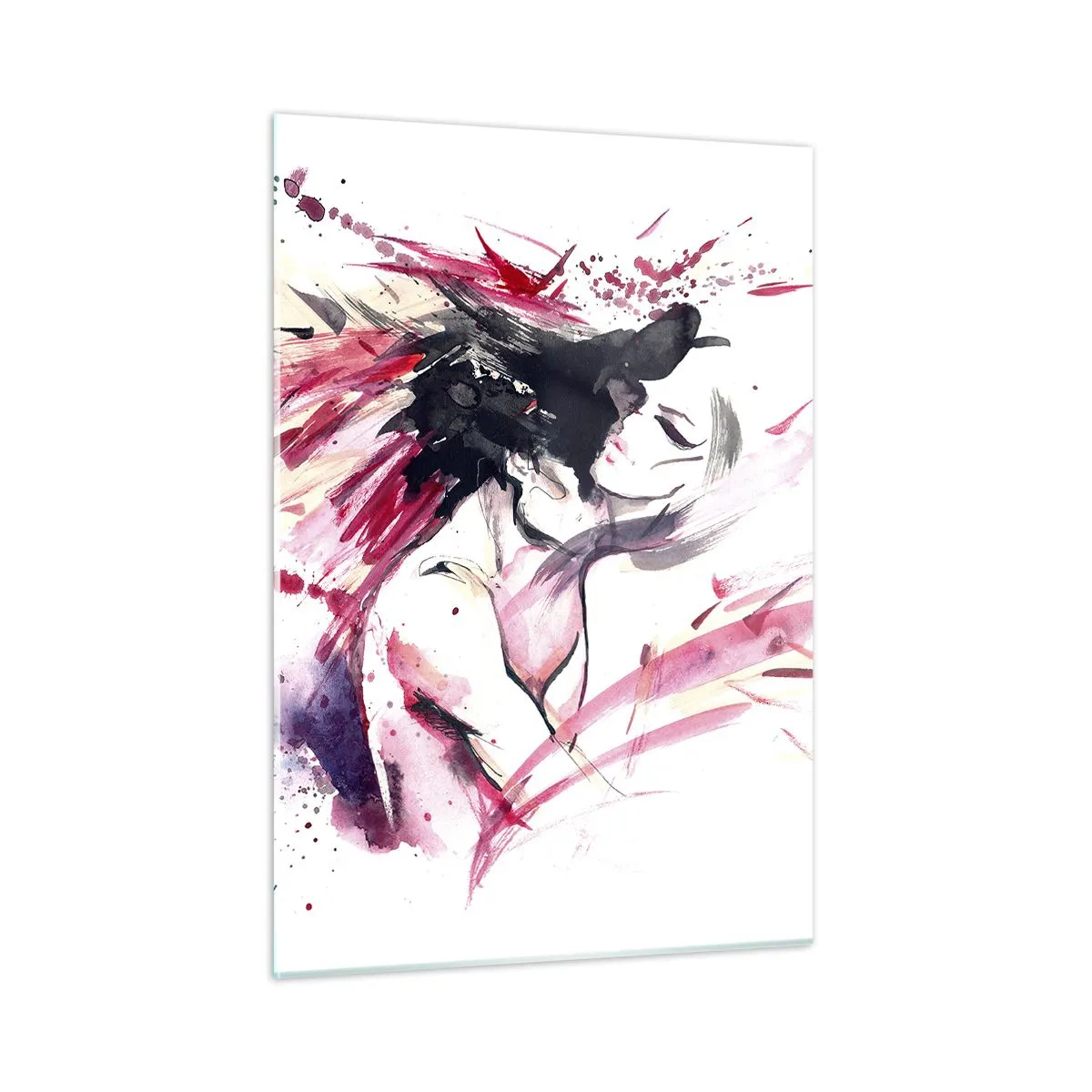 Glasbild - Bild auf glas - Eine abstrakte Figur in dynamischen Aquarellfarben. - 50x70cm - Eine Liebeserfüllung - Moderne Wanddekoration für Wohnzimmer und Schlafzimmer ARTTOR